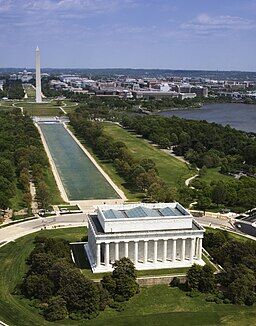 Aerial view of Lincoln Memorial and the Washington Monument.