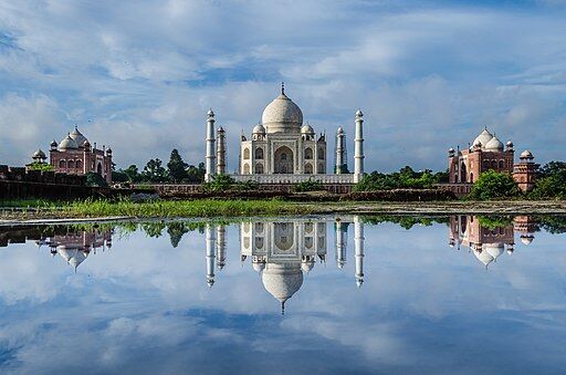 The Taj Mahal and the Mehman Khana (Guest House) at Agra, Uttar Pradesh, India.