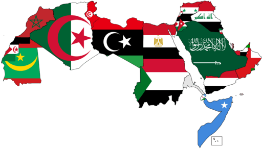 A map of the Arab World with flags