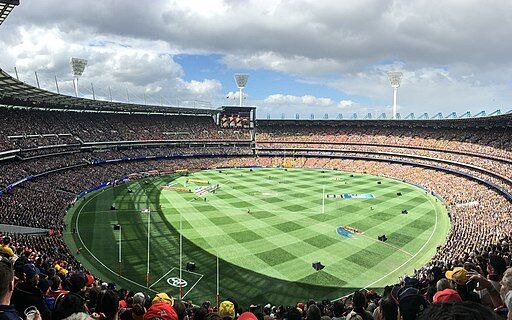 2017 AFL Grand Final panorama during national anthem (cropped)