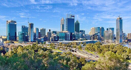 Perth CBD skyline from State War Memorial Lookout, 2023, 04 b