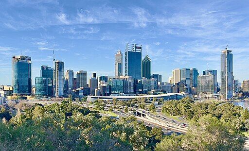 Perth CBD skyline from State War Memorial Lookout, 2023, 04